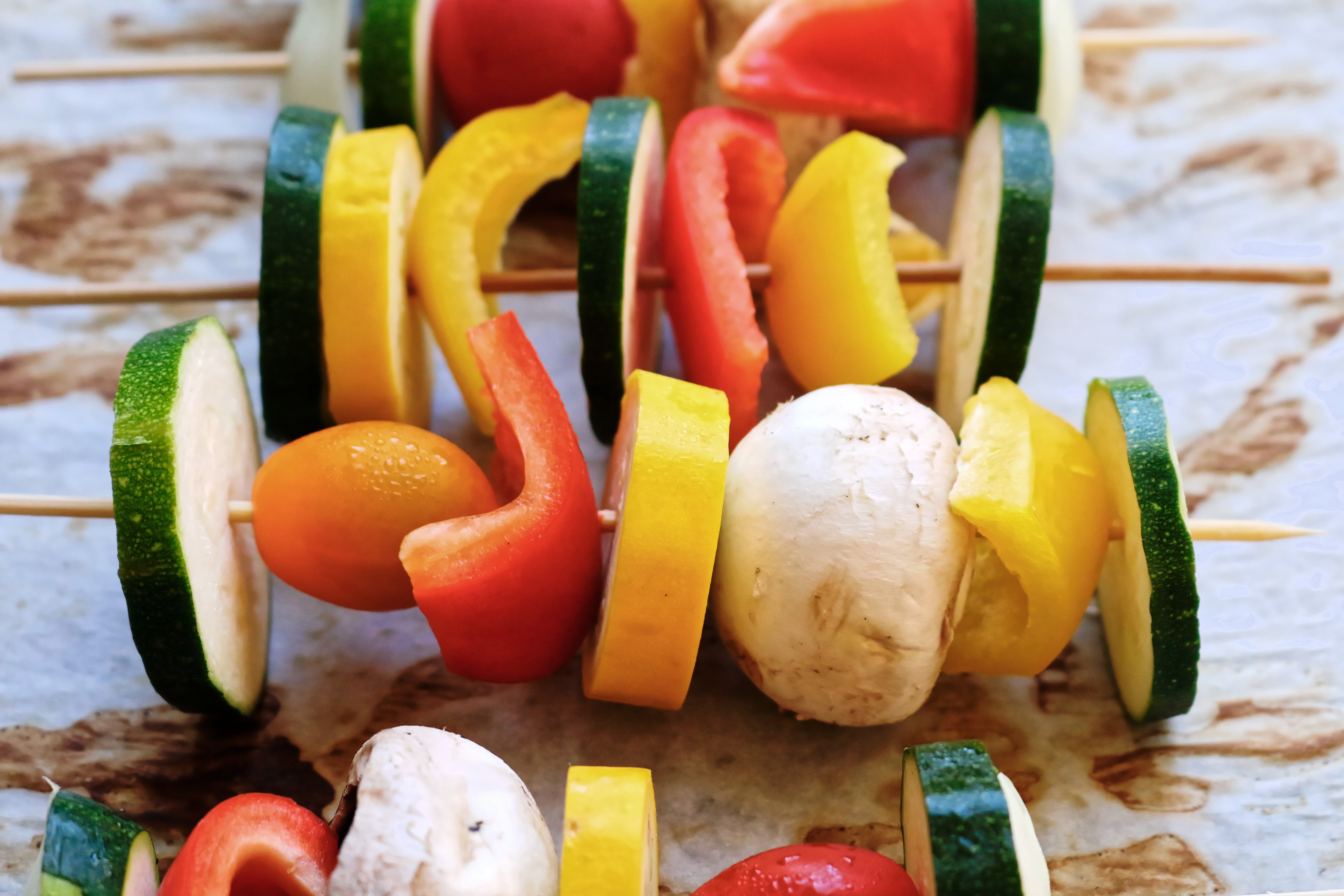 Uncooked raw vegetable vegan gluten free skewer kebab